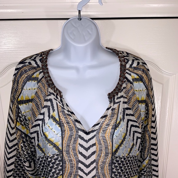 ☀️ Hale Bob Silk Geo Pattern Blouse - Picture 4 of 9